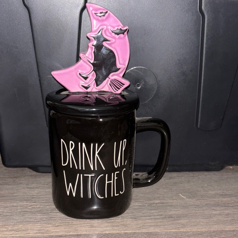 Rae Dunn Black Halloween Mug with Purple Lid